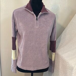Faherty Med. Purple Athleisure Cabana Towel Terry Quarter Zip Organic Cotton XS